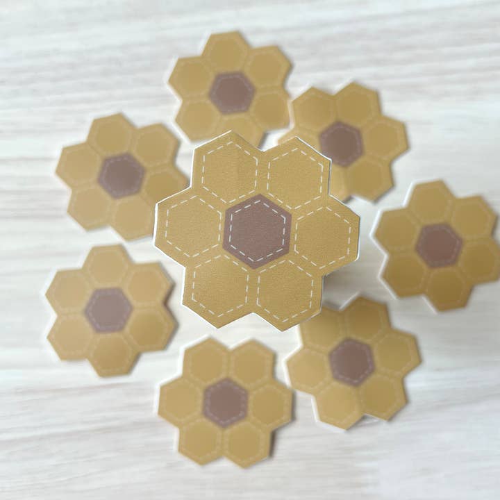 Mini Yellow Hexie Flower Sticker for wholesale by Little Sister Sewing