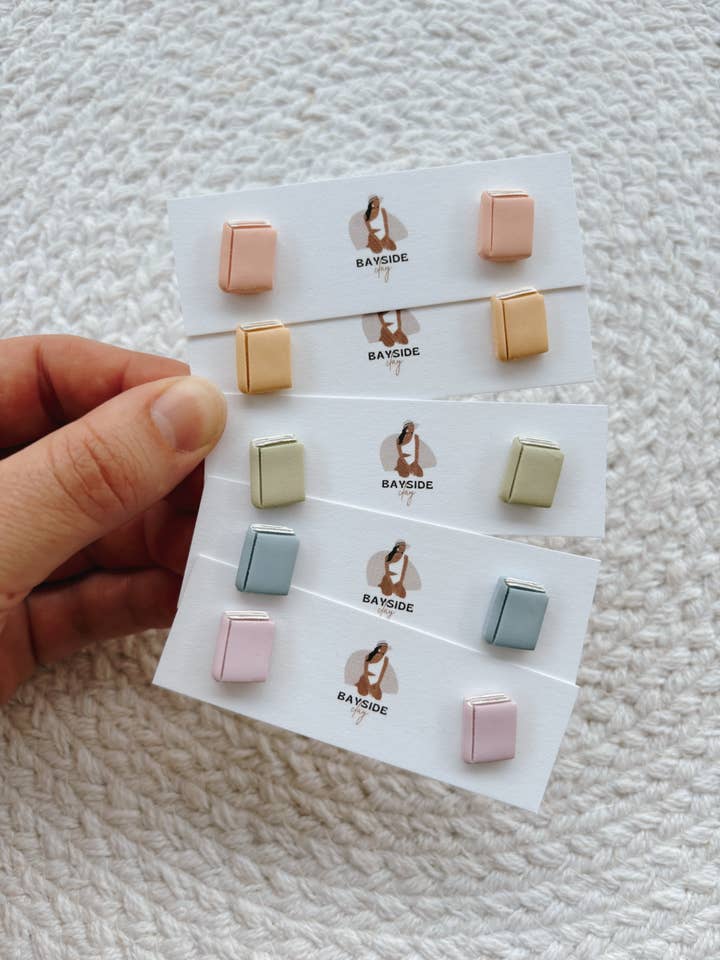Pastel Book Studs | Clay Earrings | Bookish for wholesale by Bayside Clay