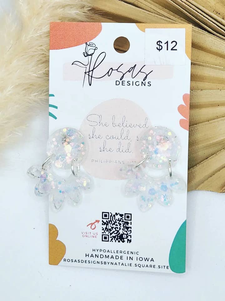 Pendientes de resina | Pendientes circulares y festoneados - transparentes para venta al por mayor de Rosas Designs