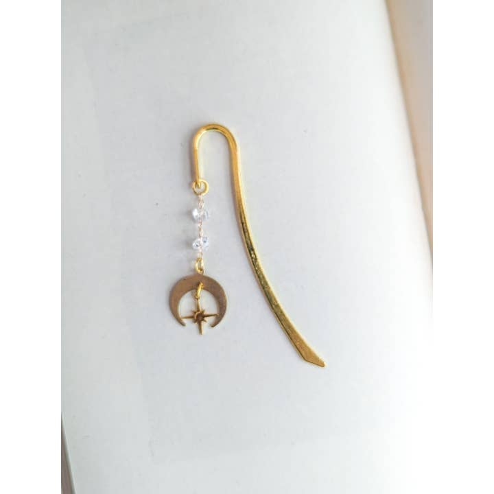 Bookish Trinkets - Vente Marque-page - Marque-page en métal doré en forme de croissant de lune et d'étoile polaire4
