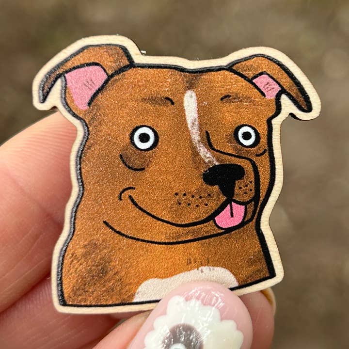Brown Staffordshire Bull Terrier / Staffie / Dog Wooden Pin for wholesale by Fernandes Makes