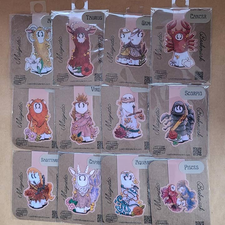 Magnetic Bookmarks--Swoopy as Zodiac (Singles or Collection) for wholesale by LostInWonderArt