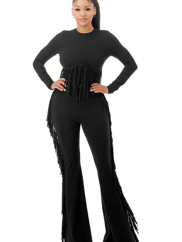 Fringe DetailTop Flared Pants Set for wholesale by J2 FASHION