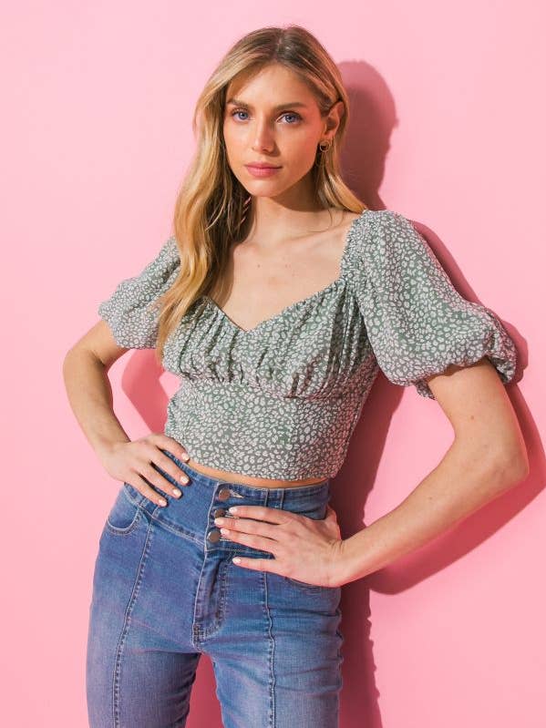 A printed woven crop top-LT1219 for wholesale by FLYING TOMATO