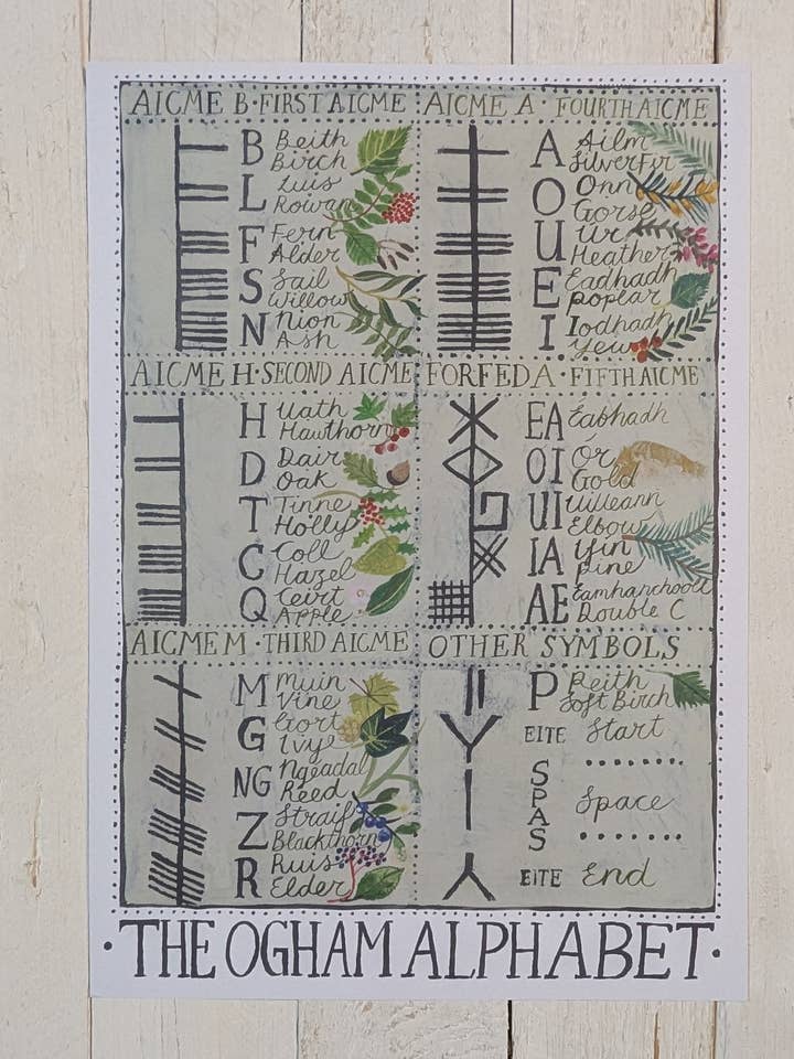 L'affiche imprimée de l'alphabet Ogham pour la vente par Driftwood Designs