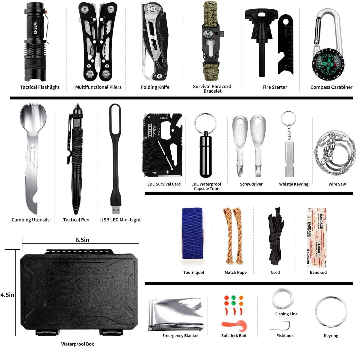 black Emergency Survival Gear Kits 60 in 1 for wholesale on Faire4