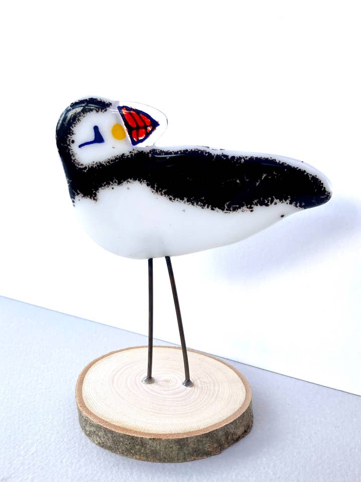 Fused Glass Puffin for wholesale by Leona Stewart Glass