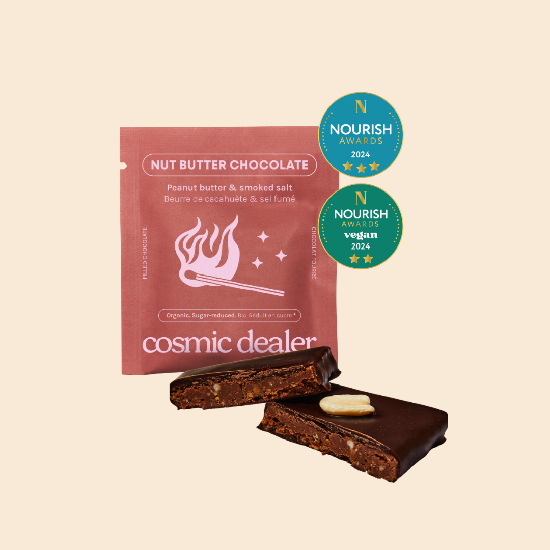 Cosmic Dealer - Vente Boîtes de chocolats - Coffret cadeau de 4 chocolats au beurre de noix - Beurre de cacahuète & Sel fumé1