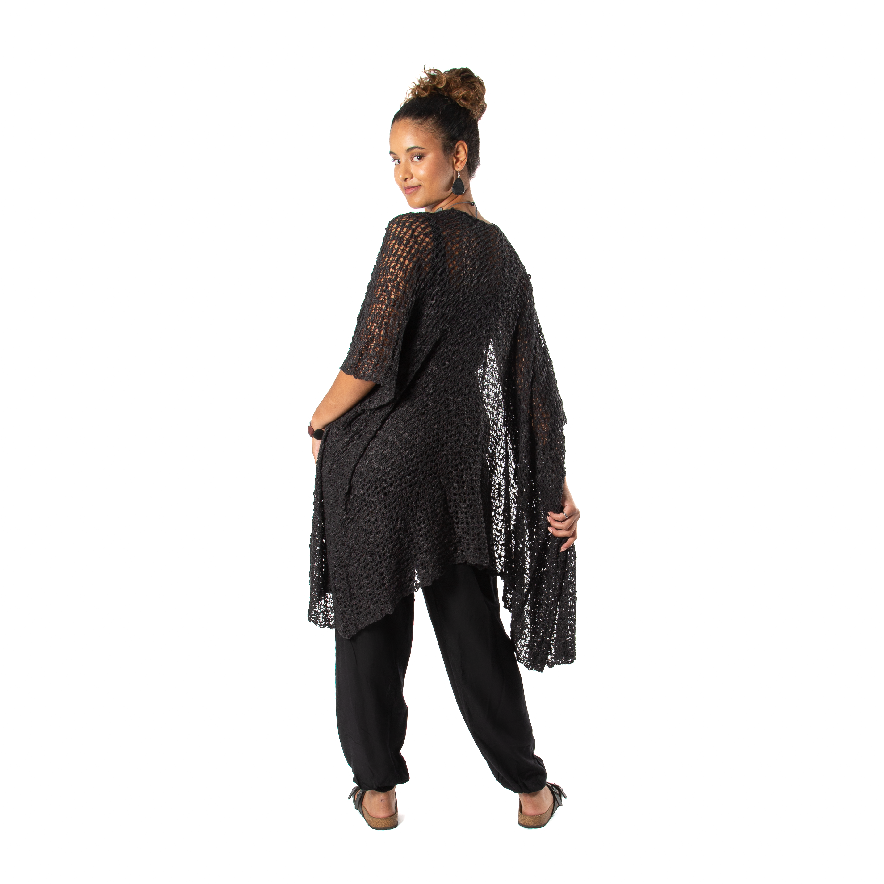 Suzie Blue Canada - Wholesale Kimono - Women's - Mid Length Popcorn Knit Kimono - Black3
