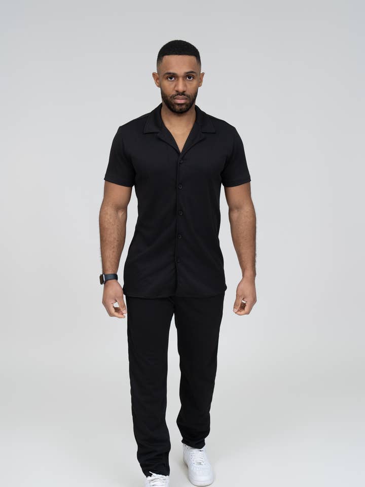 Zayne Paris - Wholesale Top & Pant Set (NOT Loungewear) - Men's - Textured shirt and pants set KD1136-10