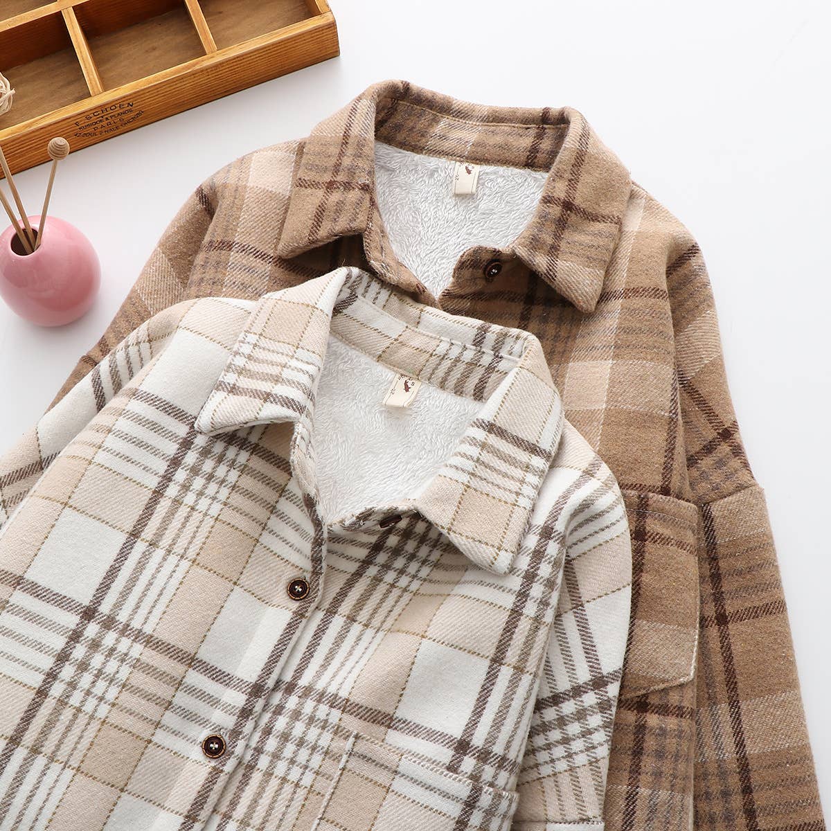 Rosa Clothing - Wholesale Shirt Jacket/Shacket - Women's - Plaid warm fleece lined button shirt jacket Shacket27