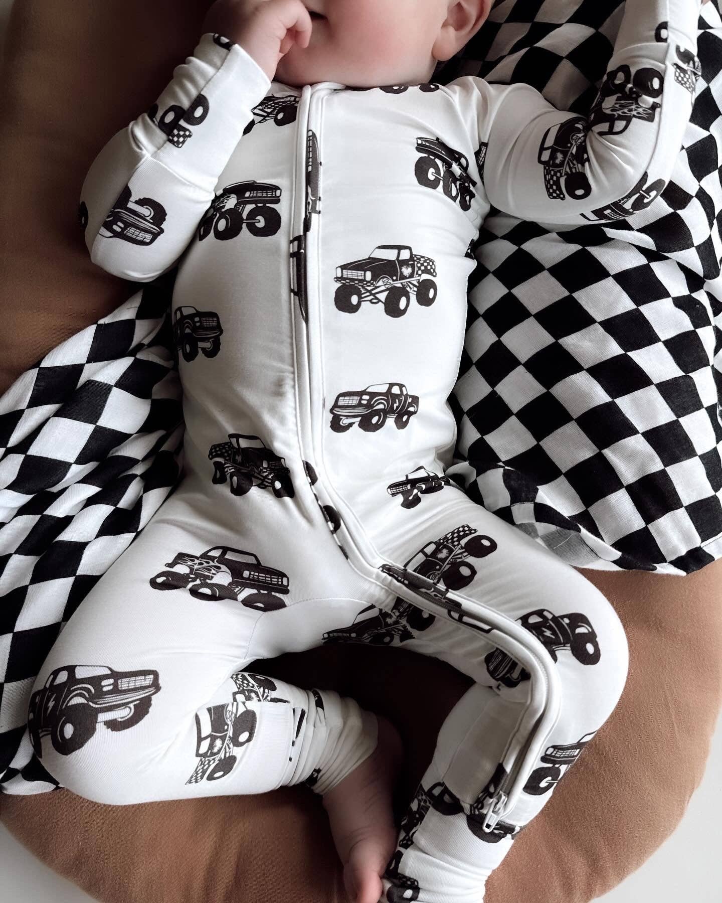 One Little Love Co - Wholesale Jumpsuit - Baby - Cream Monster Trucks | Bamboo Romper2