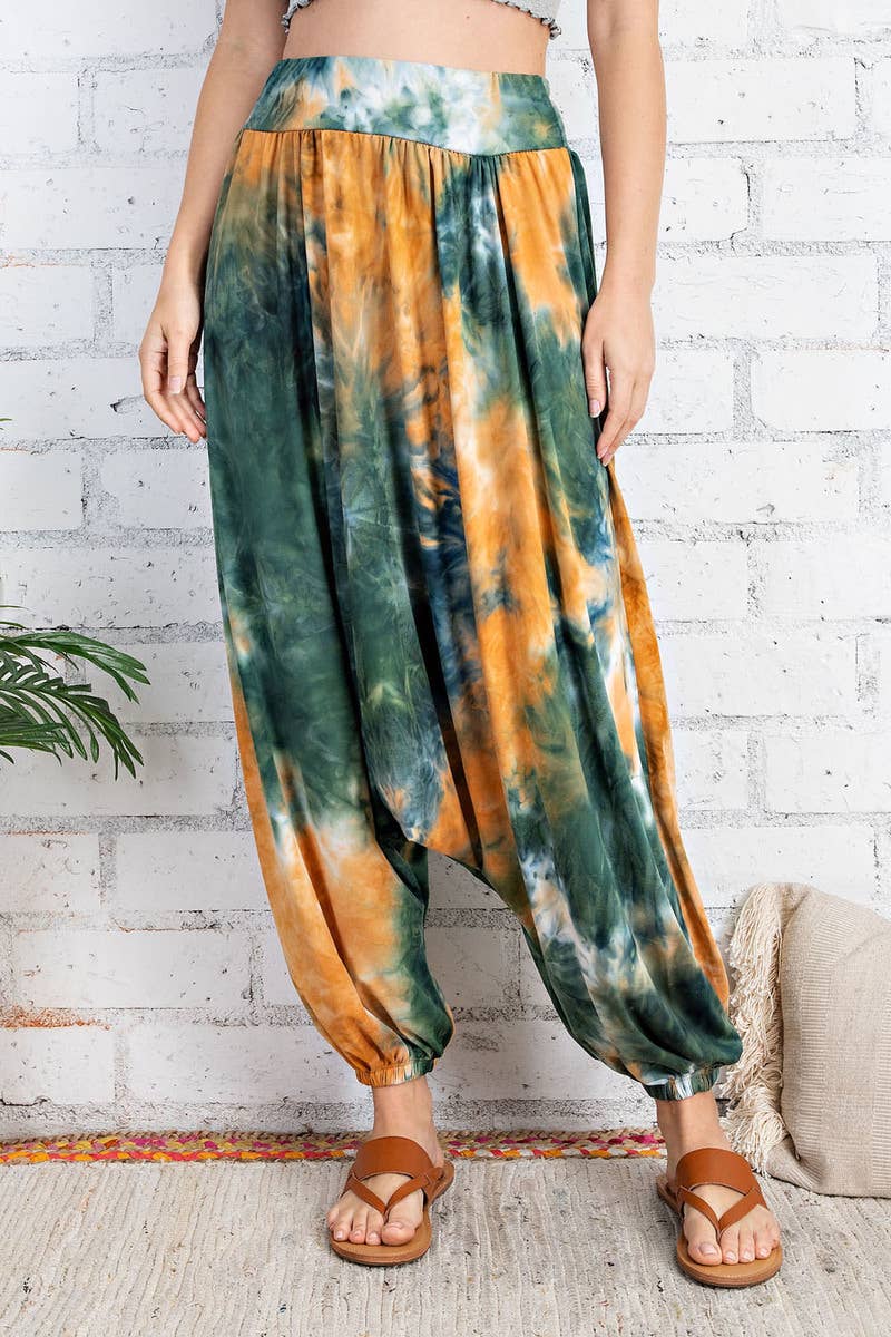 FSL Apparel - Wholesale Pants - Women's - SP6761 - TIE DYE PRINTED JERSEY CINCHED HAREM PANTS0