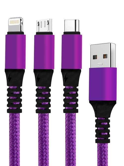 3 In 1 Cable Fabric MWMT3IN1 PURPLE for wholesale by Mighty Wireless