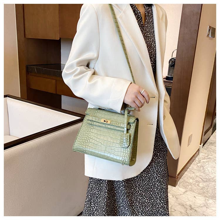 Little Trendy - Wholesale Top Handle Bag - Women's - Lantern Faux Croc Crossbody Purse Women's portable Kelly bag4