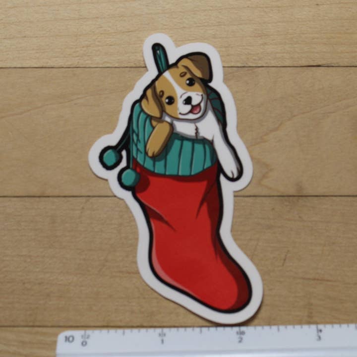 Beagle in a Stocking Sticker for wholesale by Mega Kawaii Cuties