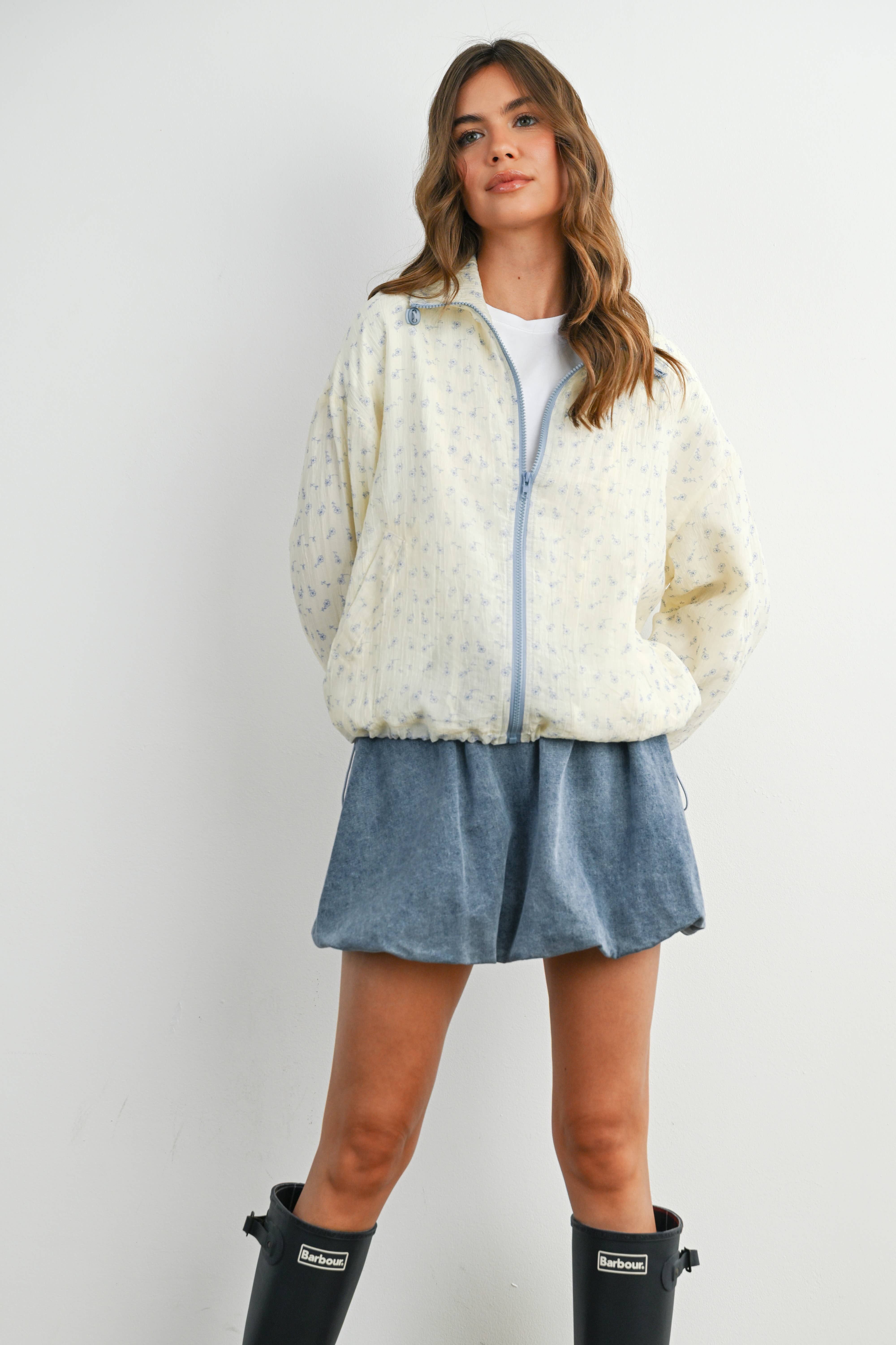 BUTTERMELON - Wholesale Jacket - Women's - Floral Zip-Up Collared Jacket - BMJ788212