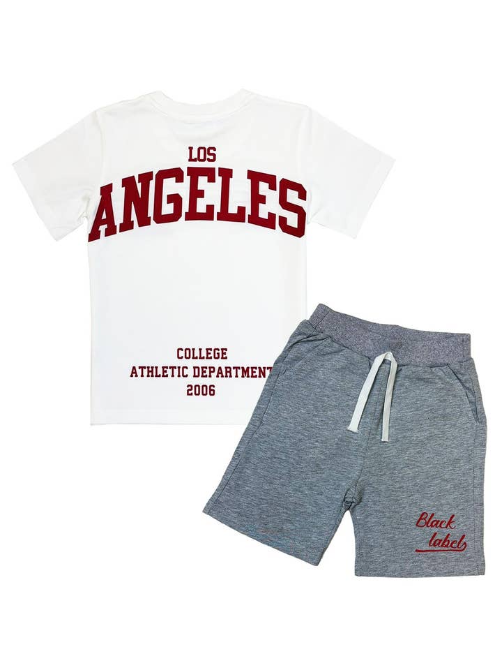 Set Maglietta in Silicone Rossa e Pantaloncini in Cotone Etichetta Nera Bambini per la vendita all'ingrosso da parte di Black Label x Raw