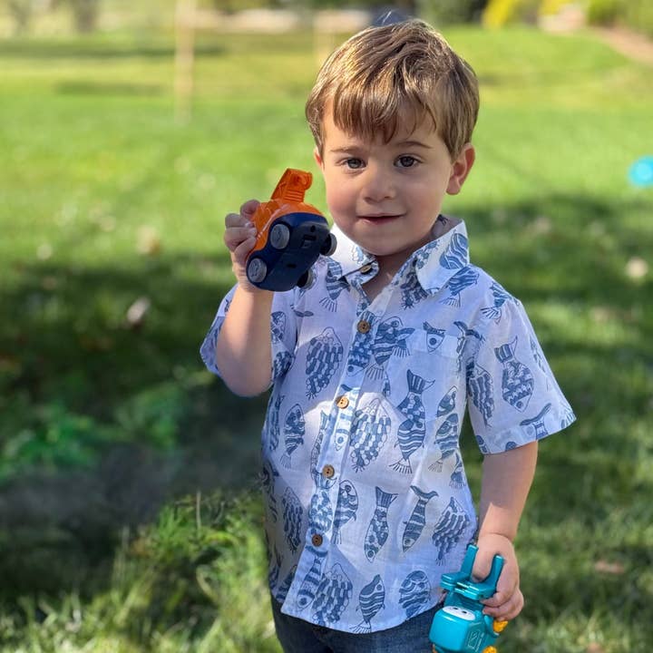 Boys' Cotton Half Sleeves with Fish Print Shirt for wholesale by Meerahi