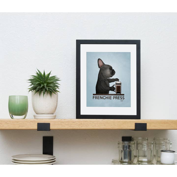 Laura Bergsma Studio - Venta al por mayor Ilustración - Impresión artística del perro bulldog francés, Frenchie Press, edición negra