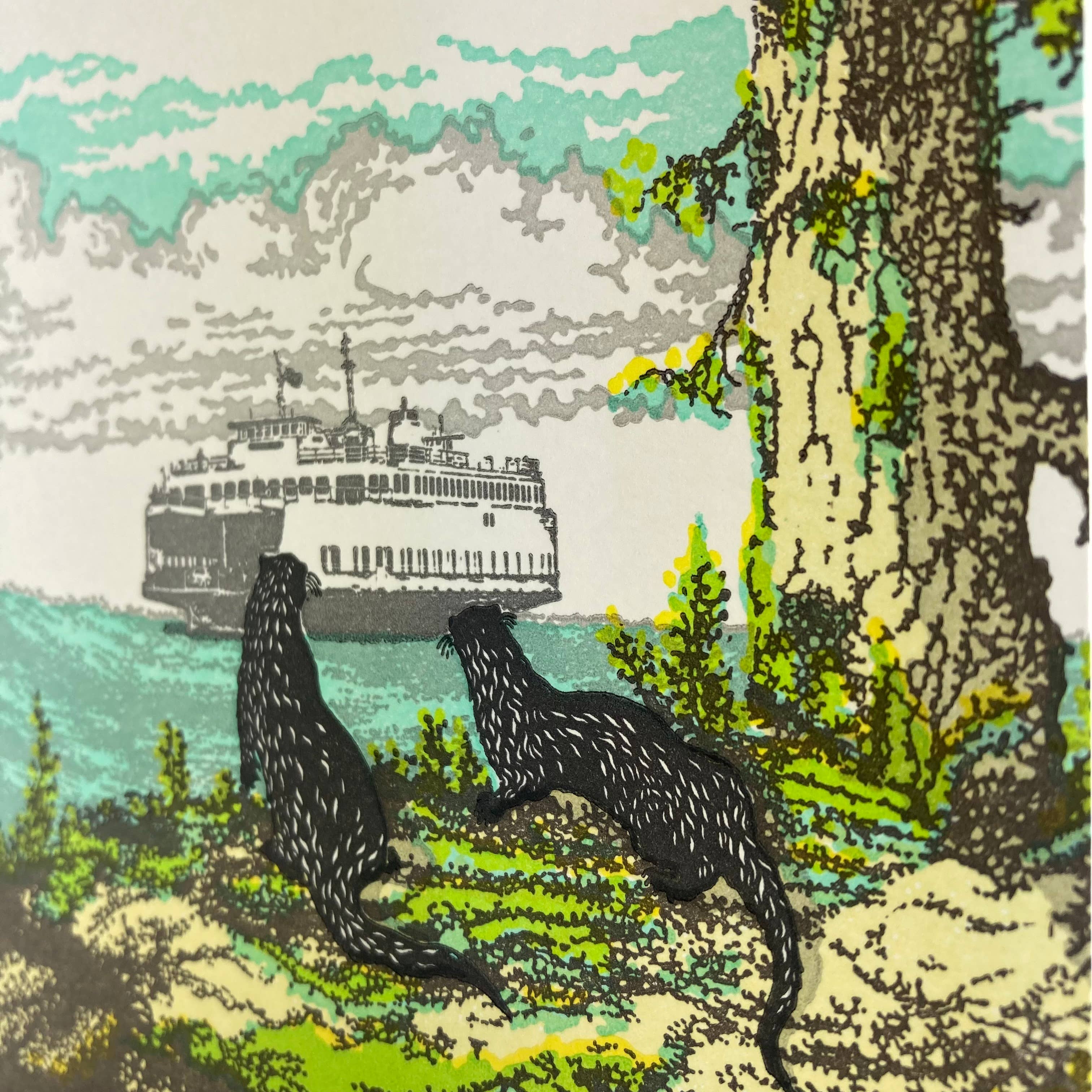 Old School Stationers - Vente Carte de vœux classique - Otter et Washington State Ferry Îles San Juan3