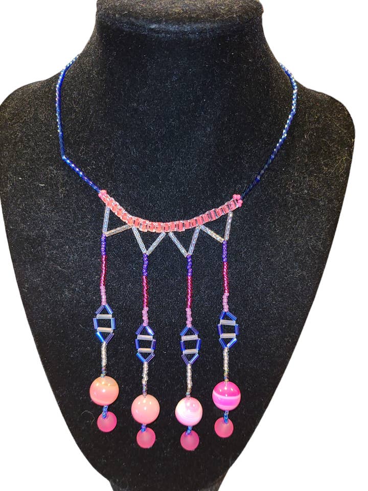 Bubbly Fuchsia Agate Chandelier Fringe Necklace for wholesale by Tsuga Beadwork