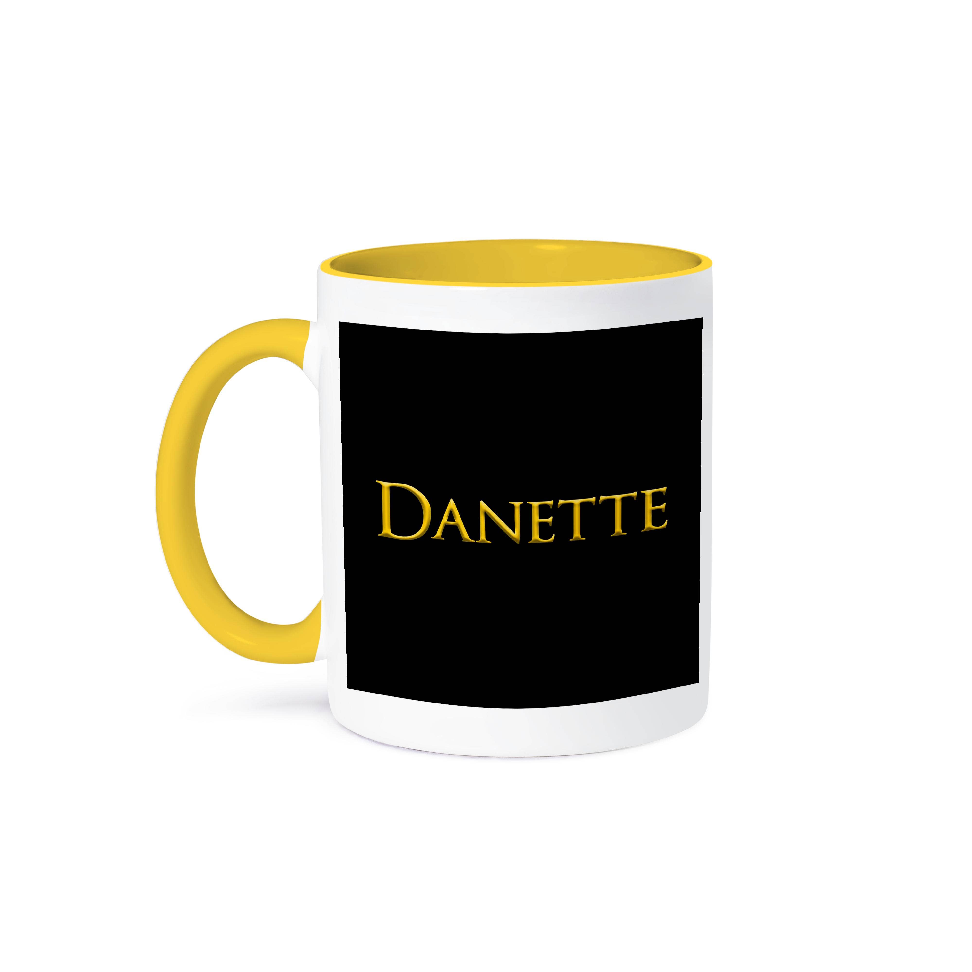 3dRose - Wholesale Coffee Mug - 3dRose, Danette popular woman name in the America. Yellow on black gift, Mug0