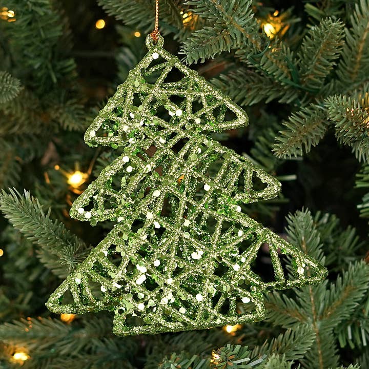 ISB59213- 6in Glitter mesh Xmas tree ornament-Green for wholesale by Impressive Enterprises, Inc.