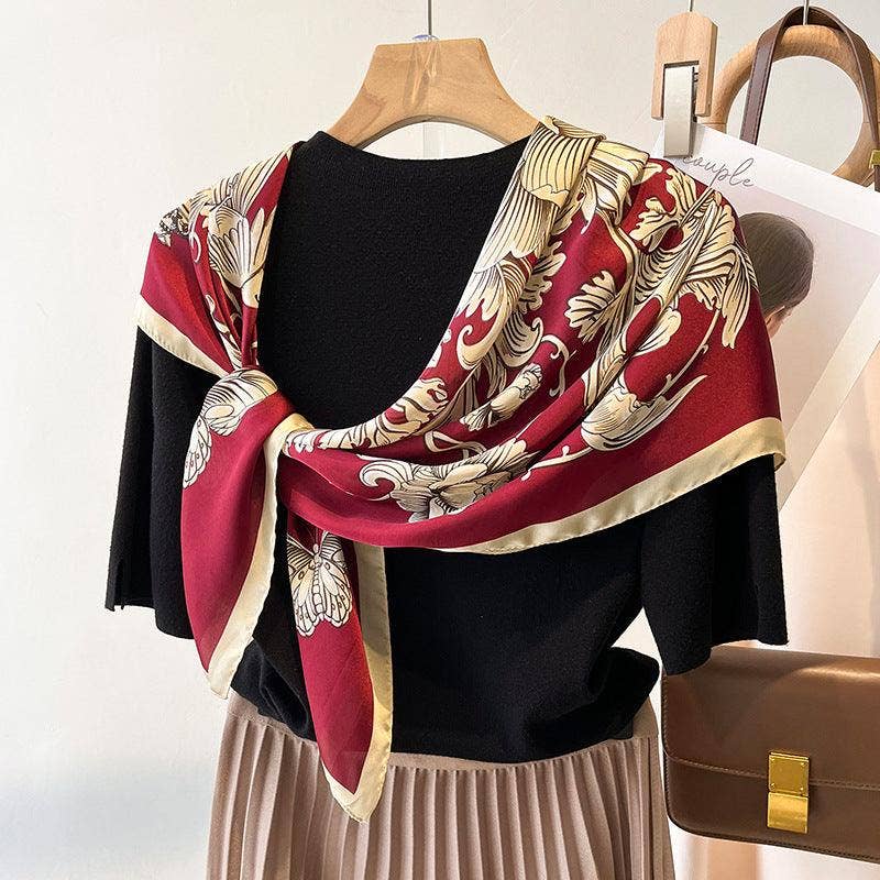 SueSilkHK - Wholesale Scarf - Women's - Green Boho Flora Chic Large Satin Scarf | 90x90cm Bandana | Twill Satin Shawl | Perfect Gift for Her, Mother's Day12