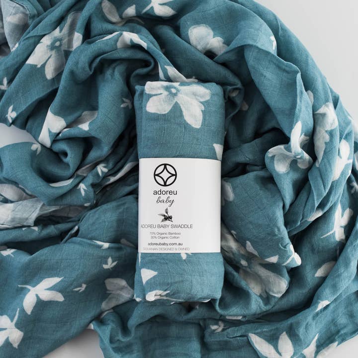 Blue Autumn Organic Bamboo/Cotton Swaddle for wholesale by Adoreu baby