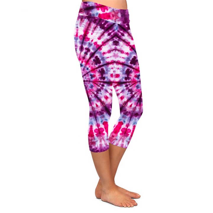 My Legging Company - Wholesale Athletic/Lounge Leggings - Women's - Pink/Purple Tie Dye Capri Leggings