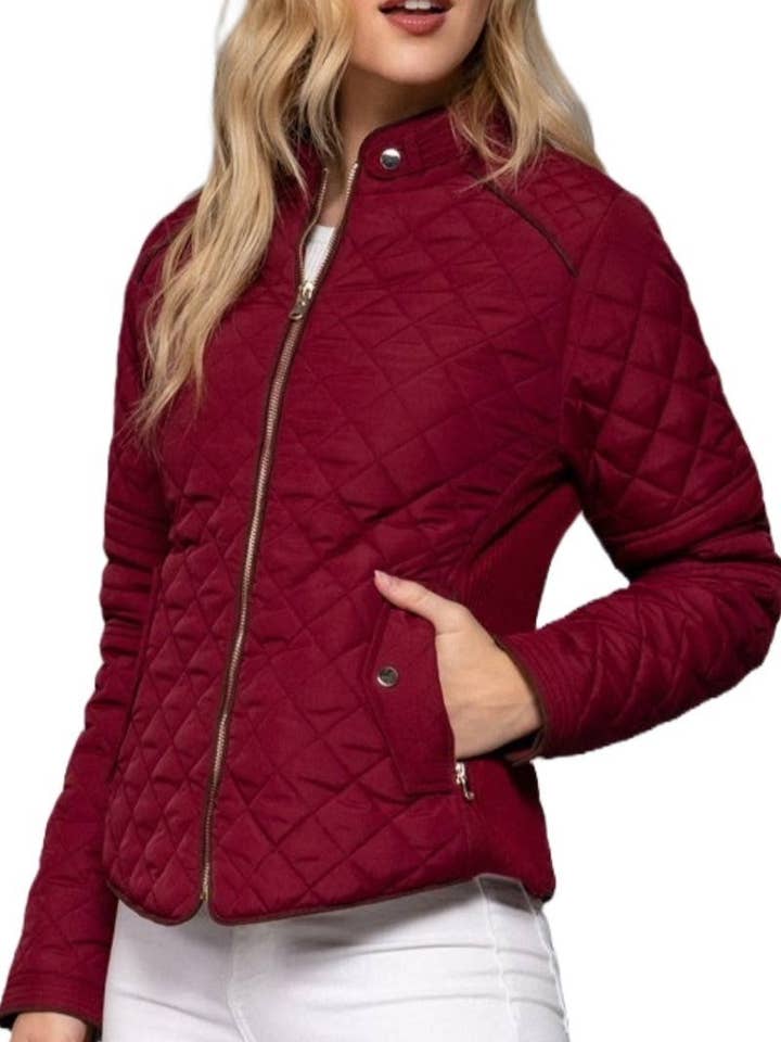 Plus Suede Piping Detail Quilted Padding Jacket for wholesale by Vanilla Monkey