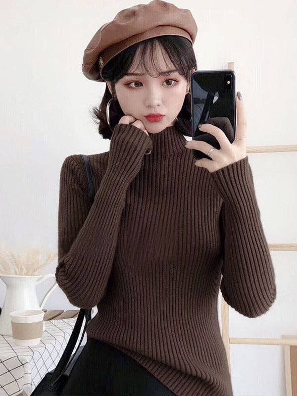 ShieldChic – Großhandel Strickpullover – Damen – 9 Farben Strickpullover mit geteiltem Gelenk und hohem Kragen10