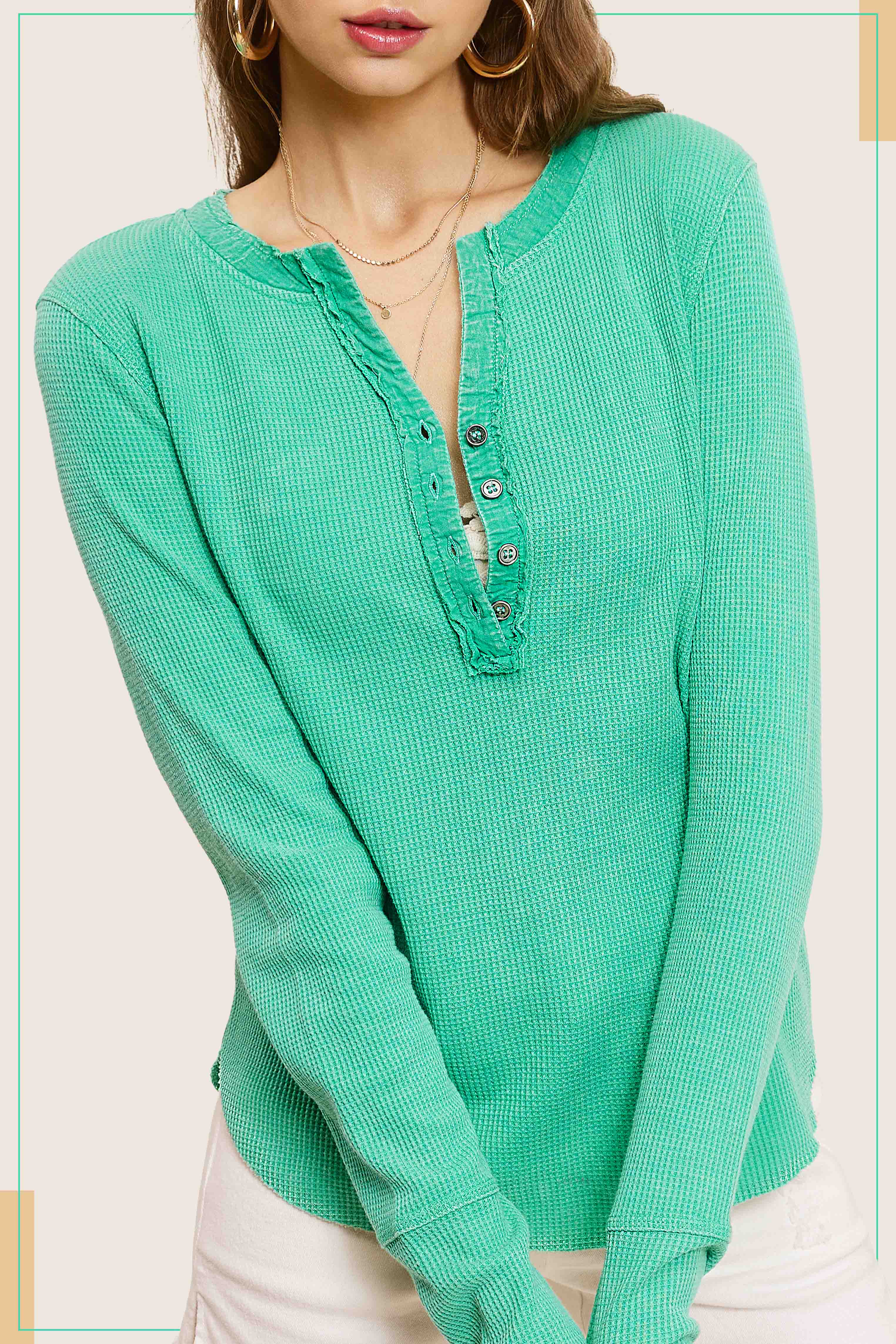 La Miel - Vente Haut en maille – femme - HCT7679-Haut thermique Henley à manches longues et boutonné sur le devant9