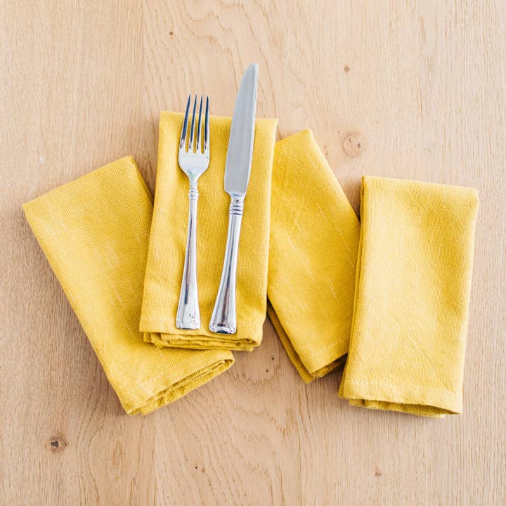Hand-Loomed Cotton Napkins, Set of 4: Mustard for wholesale by Amsha