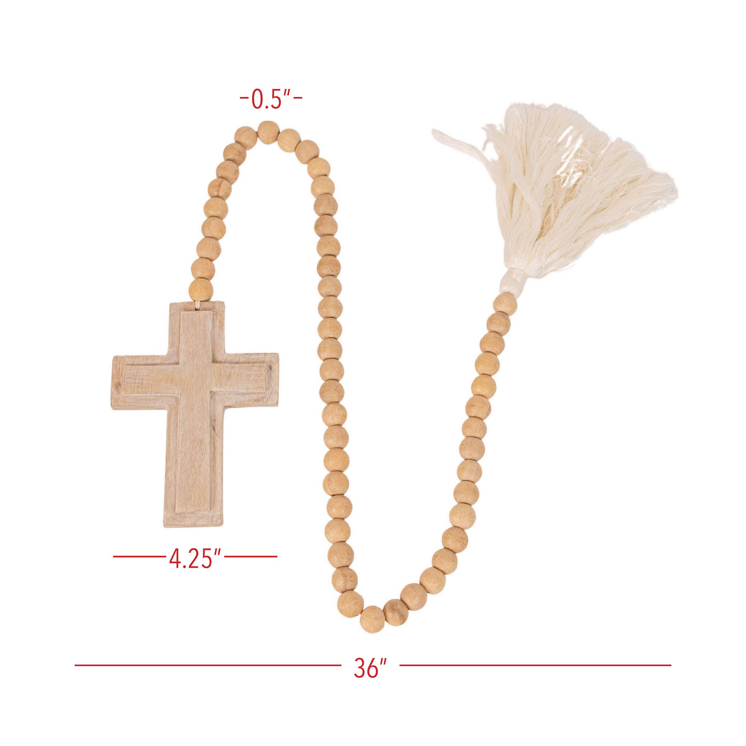 Foreside Home & Garden - Wholesale Decorative Tabletop Object - Kacy Easter Cross Natural Wood Bead Garland Cotton Tassel7