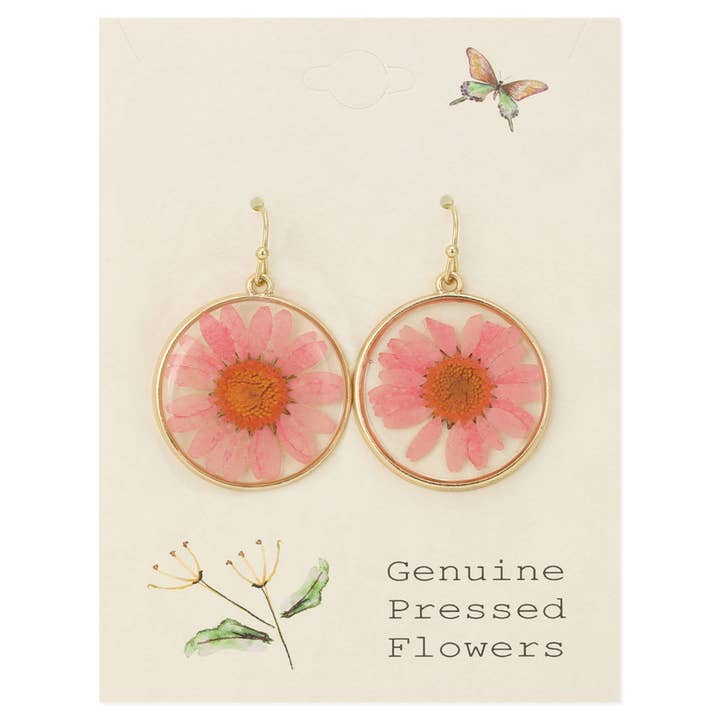 Pink Chrysanthemum Dried Flower Earrings for wholesale by ZAD