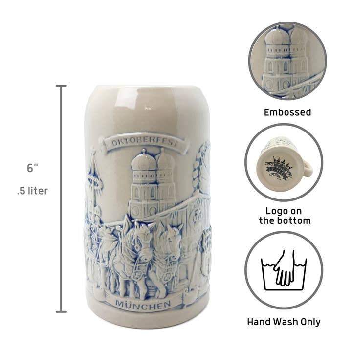 European Heritage Gifts - Wholesale Beer glass/mug - Stoneware Munich Beer Wagon .5L Stein3
