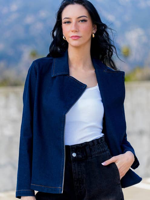 Navy Jeans Moto Jacka för wholesale av Urban Diction