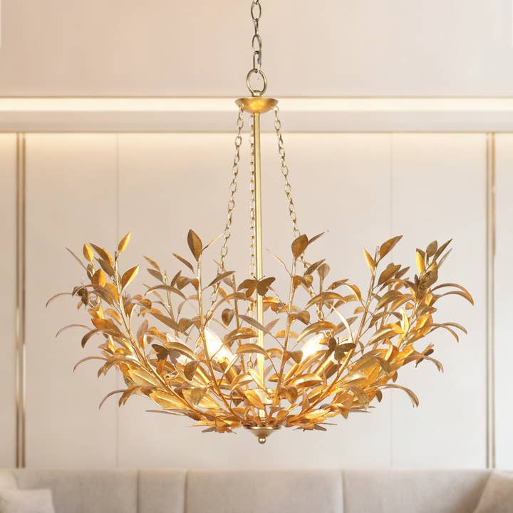 6-Light Gold Leaf Branch Accent Chandelier for wholesale by Belles Lighting