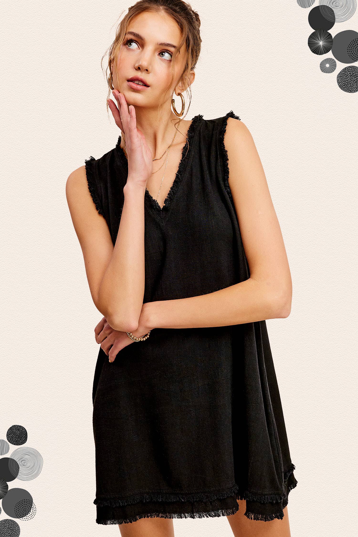 La Miel - Vendita all'ingrosso Vestito - Donna - Abito mini La Miel in tessuto morbido con bordo tagliato e orlo sfrangiato a V12