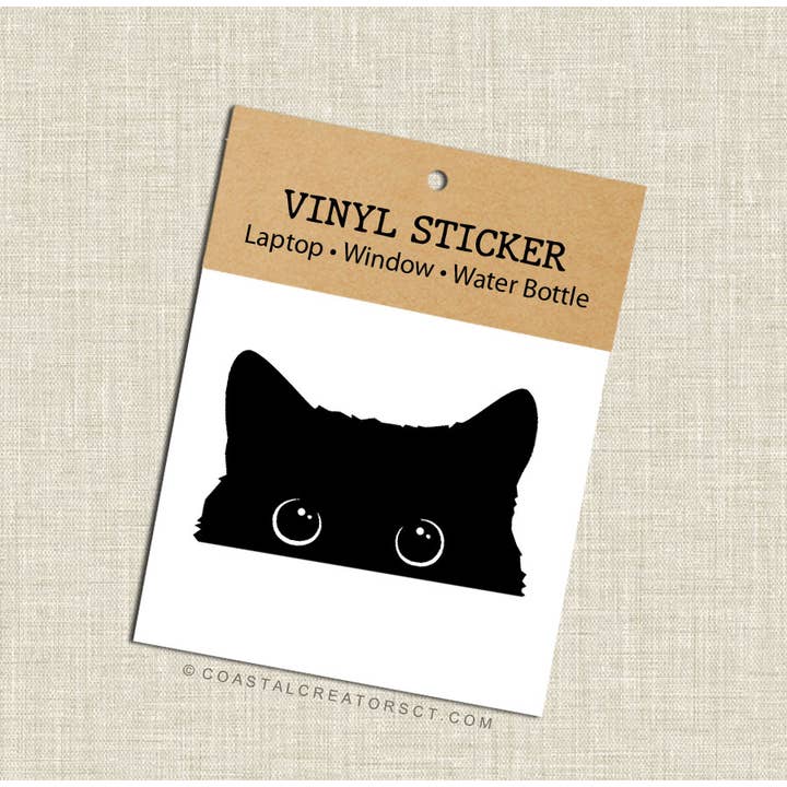 Peeking Cat with Realistic Eyes Black Vinyl Transfer Sticker for wholesale by Coastal Creators of Connecticut