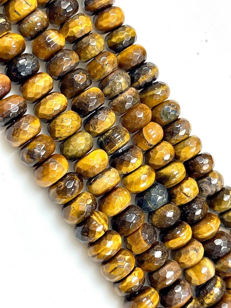TRIVENI USA INC - Wholesale Beads - 10mm Tiger Eye Gemstone Faceted Rondelle  Beads Strands 2