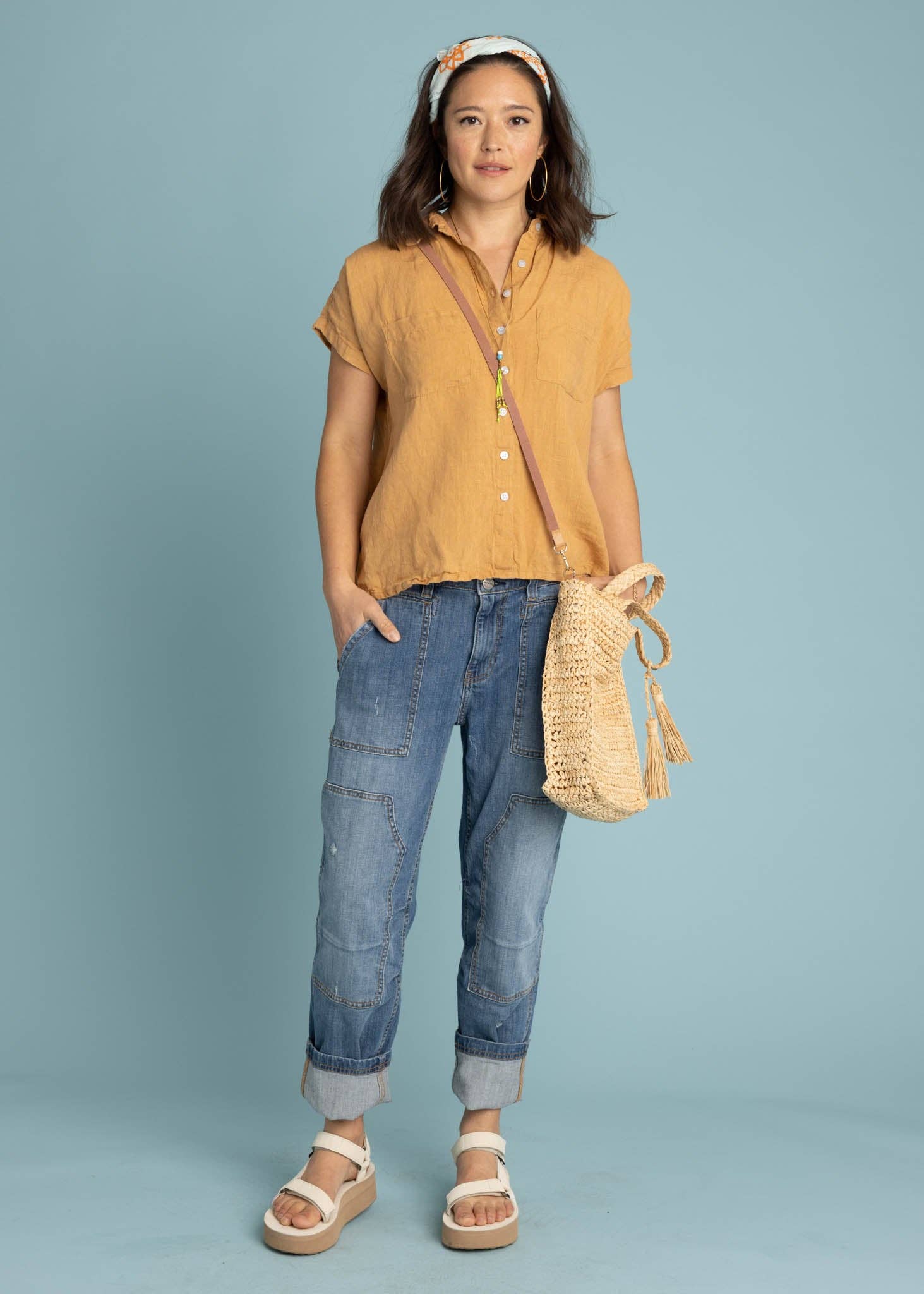 and for Good - Venta al por mayor Camisa con botones - Mujer - Camisa de manga corta de lino Good Boyfriend - Baked Clay0