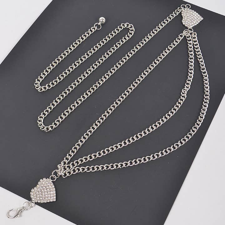 Cinto de corrente em camadas com coração de strass por atacado de 3AM BY H&D ACCESSORIES