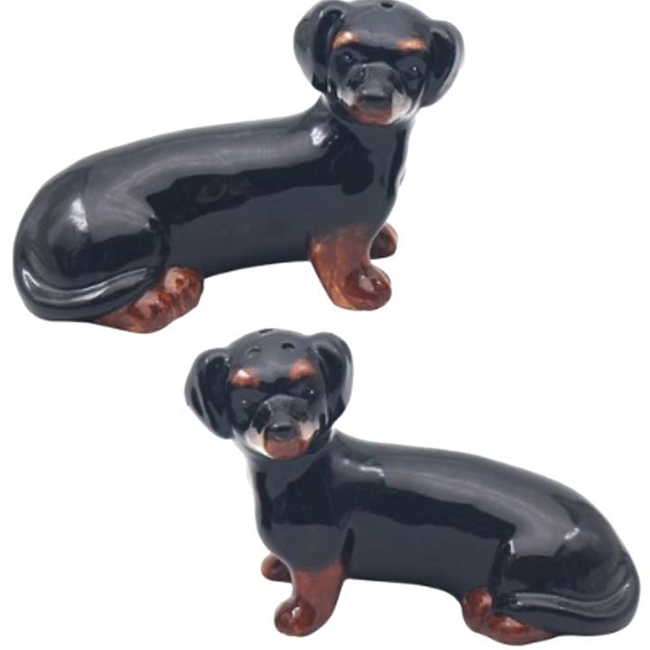 Animal Crackers – wholesale Salt & pepper shaker set – Dachshund design ceramic Salt & Pepper cruet set by Lesser & Pavey, boxed