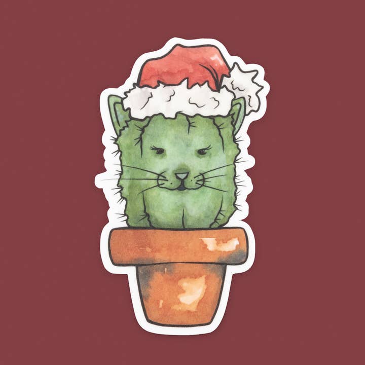 Holiday KittyCactus Vinyl Die-cut Sticker for wholesale by Cacti Oasis©