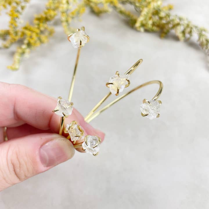 Gold Double Clear Quartz Gemstone Nugget Cuff Bracelet for wholesale by Ewelina Pas Jewelry