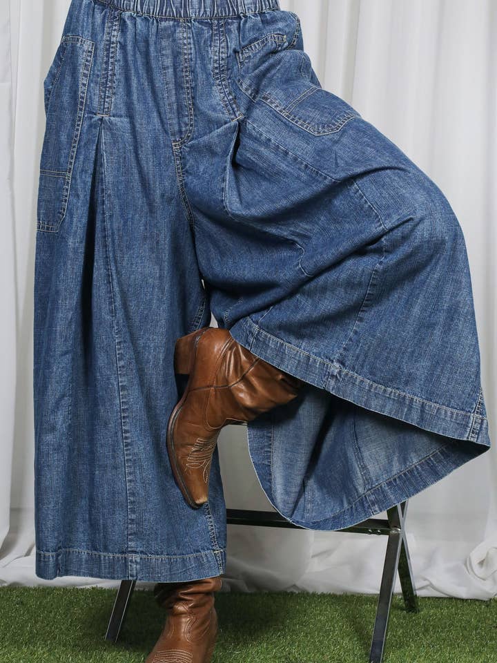 Pin-Tuck-Detail 100% Tencel Chambray Cropped Hose VP83278 für den Großhandel von Vine & Love