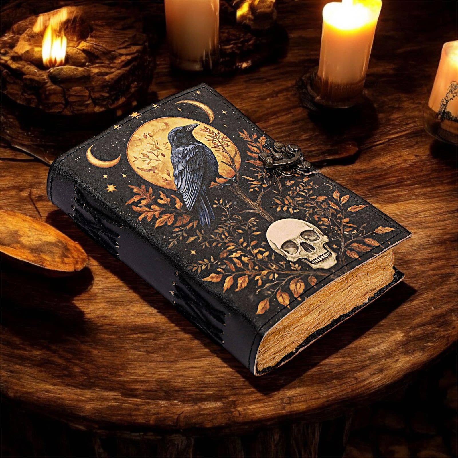 MNM HANDICRAFTS – wholesale Journal/diary – Leather Gothic Journal Magical Raven Skull Spiral Notebook